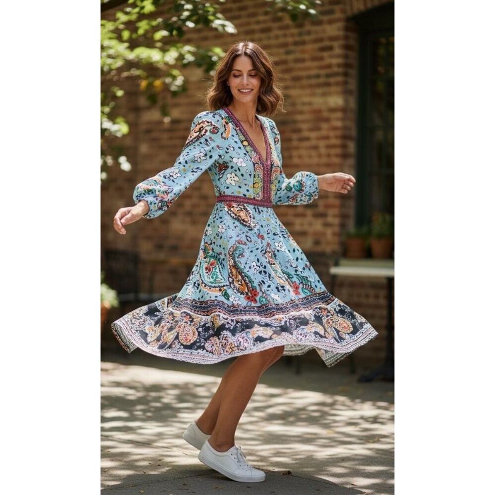 Akemi & Kin Anthropologie Dress Beaded Boho Colorful Karmina Paisley Size 00/XXS